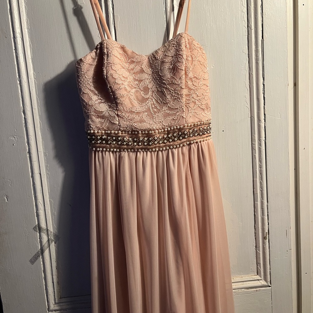 A. Byer Blush Lace Detail Top